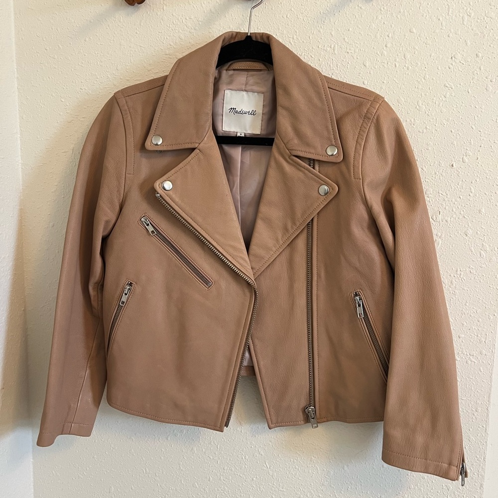 Madewell tan leather moto jacket size medium